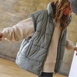 FP Movement Free People In A Bubble Puffer Vest Oversized Grey Sz S